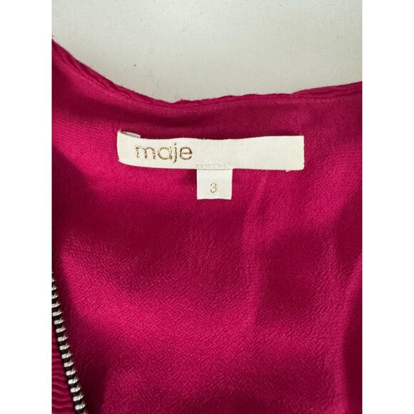 MAJE Cherry Red Cap Sleeve Zip Front Top With Tank Underlay Sz 3 US L - Picture 8 of 8